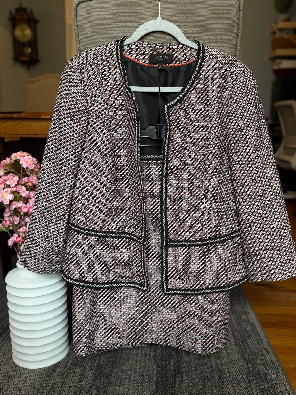Talbots Petite Black & Multi Tweed Skirt Suit Set Size 16P